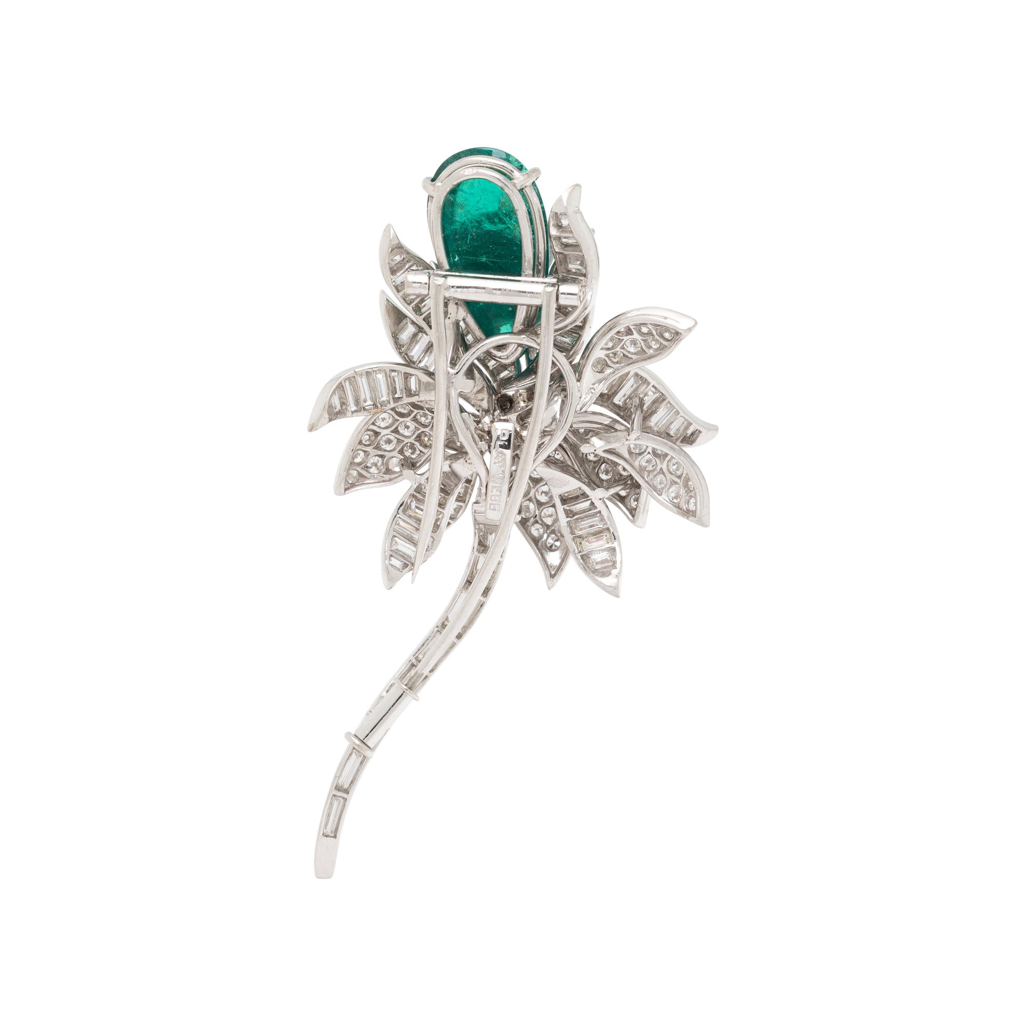 DAVID WEBB, EMERALD, DIAMOND, AND PLATINUM FLOWER BROOCH