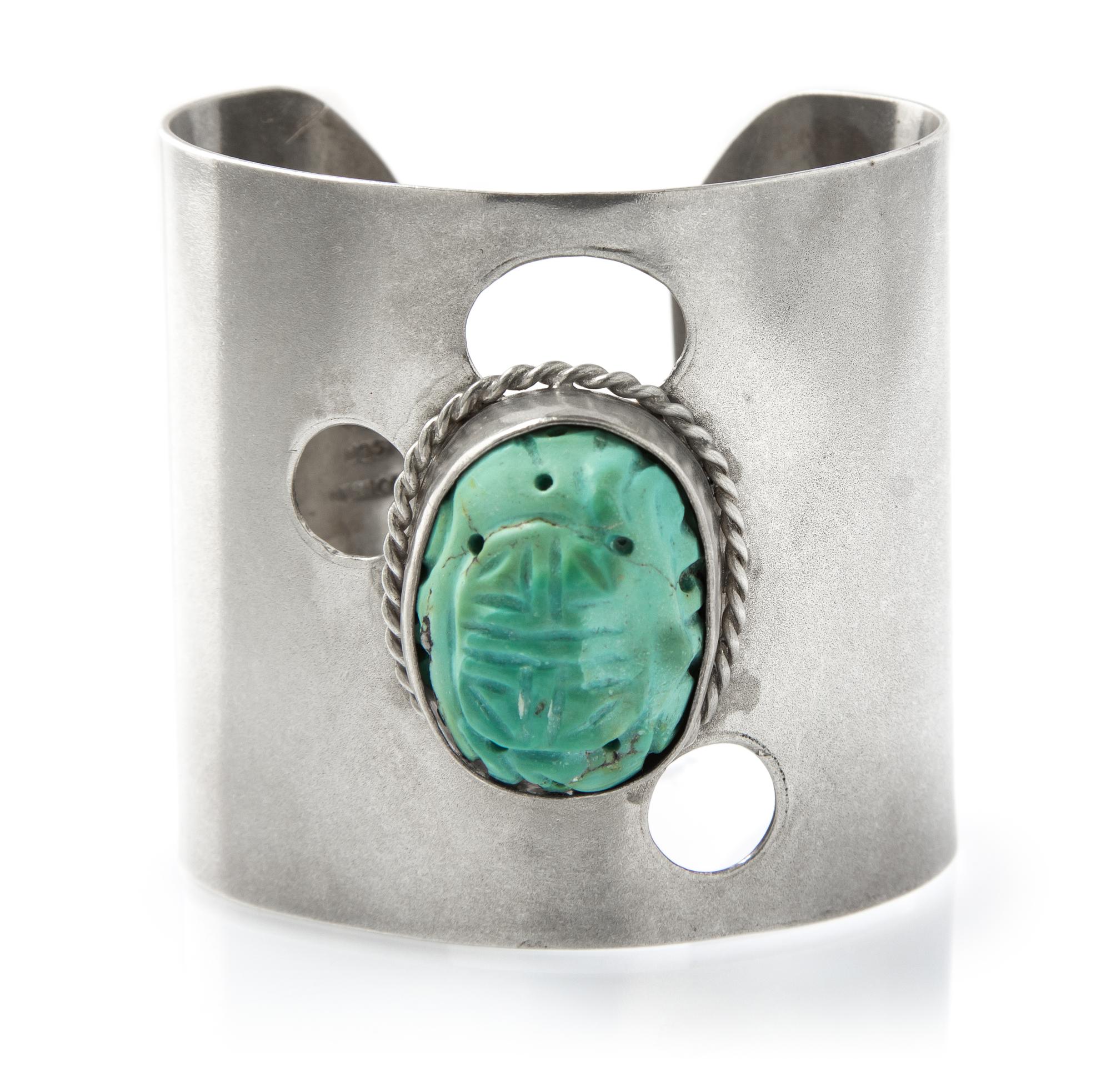 A Sterling Silver and Turquoise Cuff Bracelet, Vicente Perez, 58.90 dwts.
