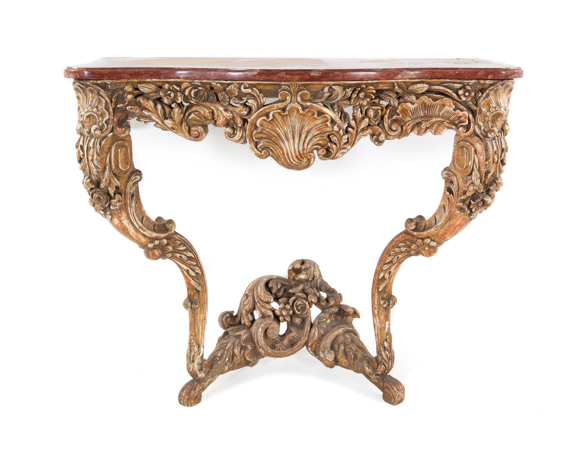 A Louis XV Style Carved and Painted Console Table