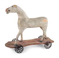 A Painted and Carved Wood Horse-Form Child's Pull Toy