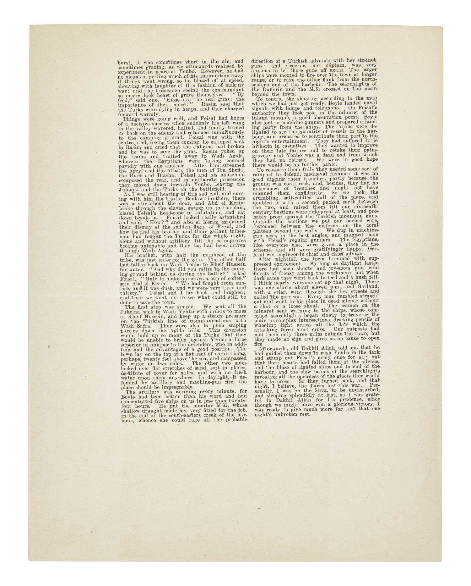 [Literature] (Lawrence, T.E.) Two Leaves From the Oxford Edition of "The Seven Pillars of Wisdom"