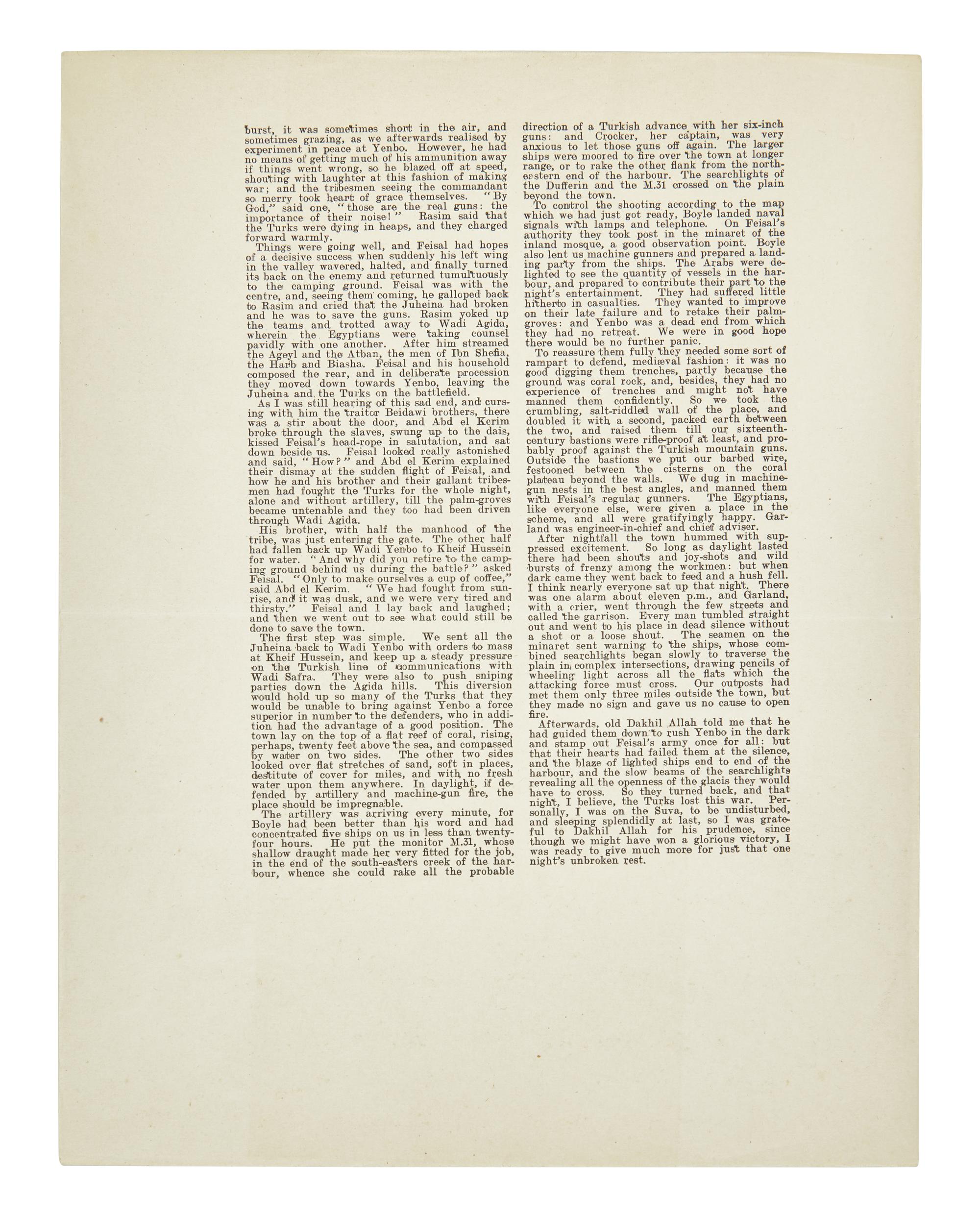 [Literature] (Lawrence, T.E.) Two Leaves From the Oxford Edition of "The Seven Pillars of Wisdom"