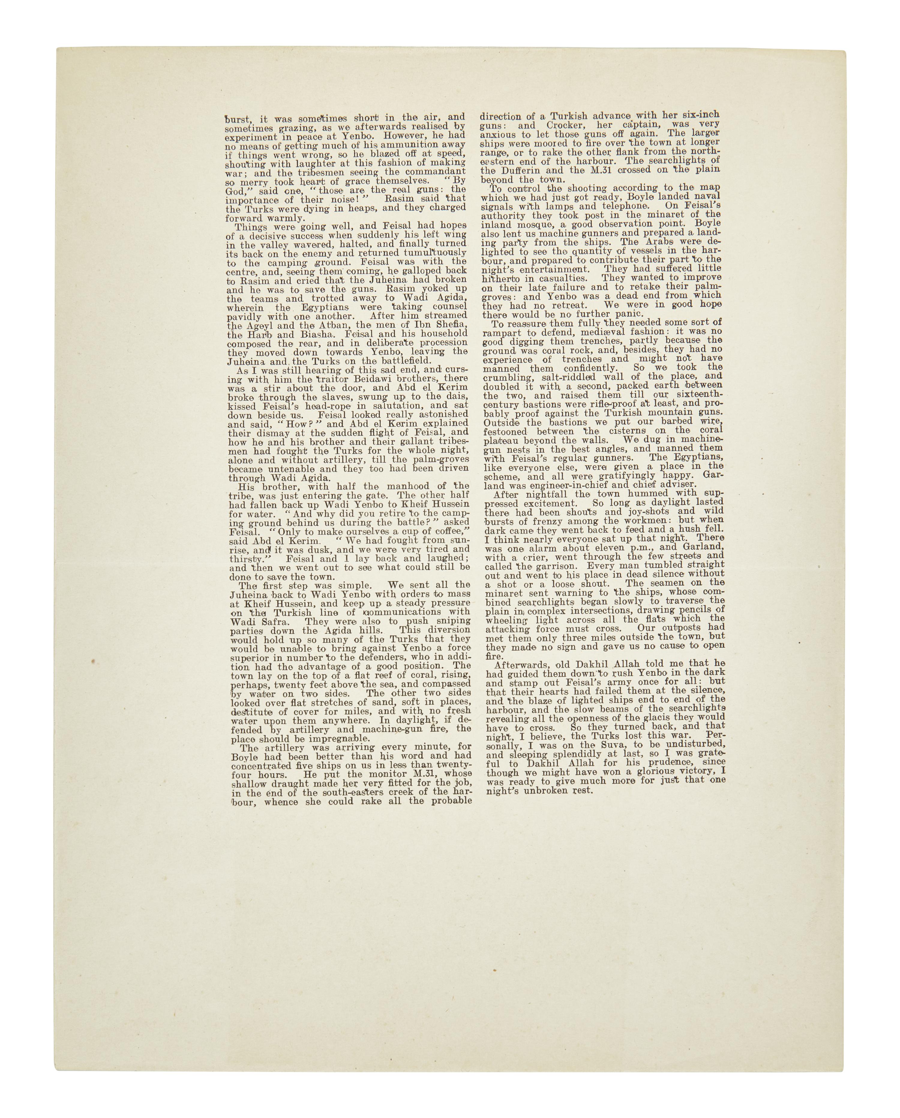 [Literature] (Lawrence, T.E.) Two Leaves From the Oxford Edition of "The Seven Pillars of Wisdom"