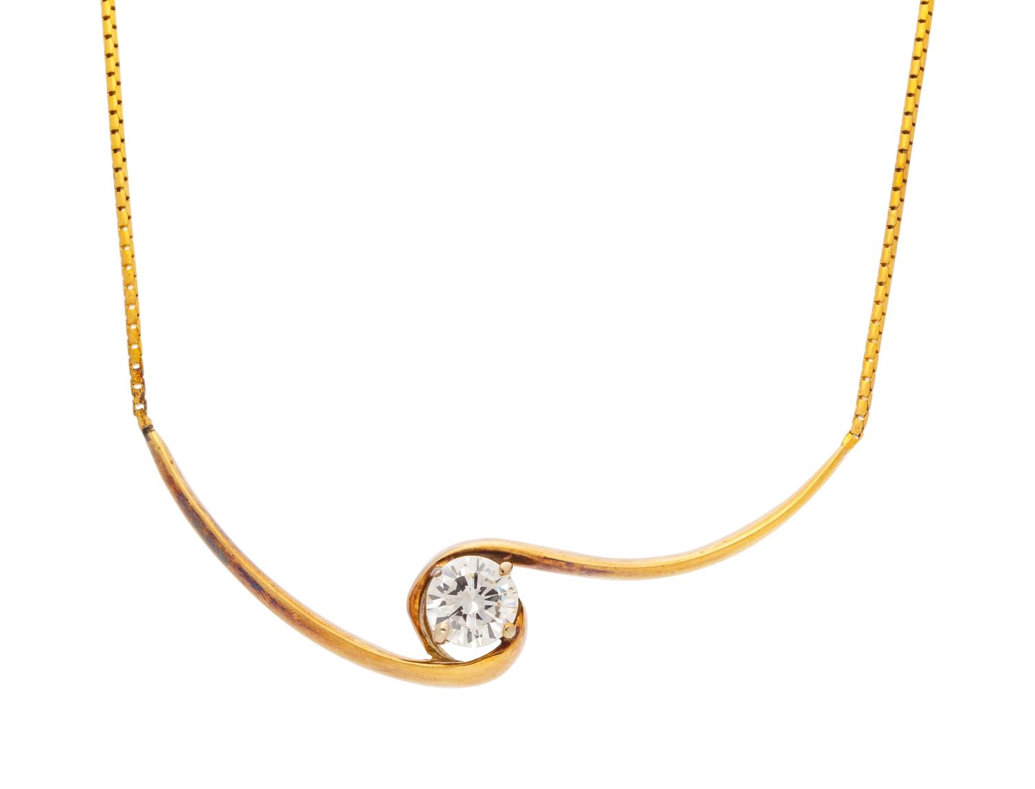 A 14 Karat Yellow Gold and Diamond Solitaire Pendant,