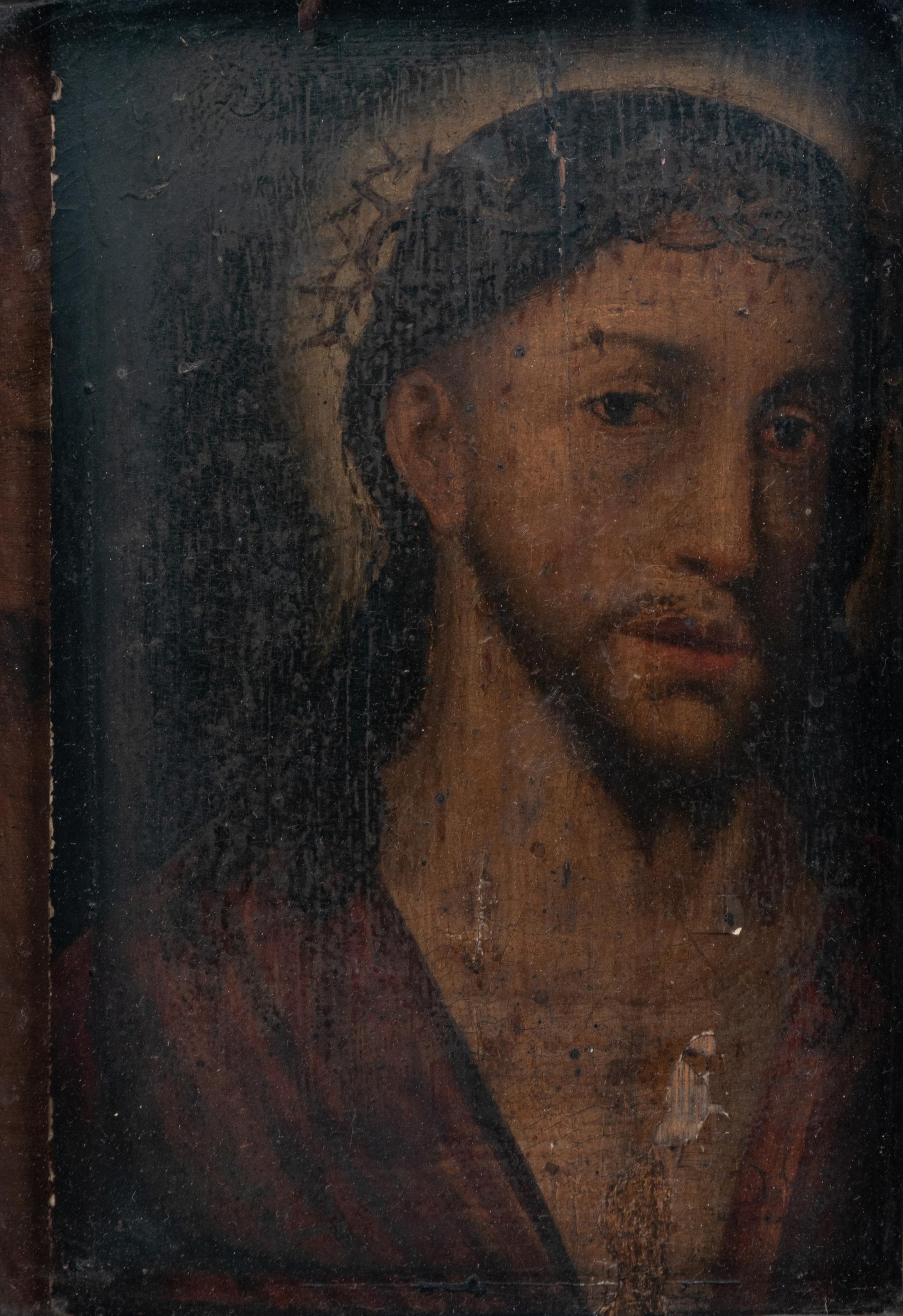 A Continental Icon Depicting Christ in a Parquetry Frame (18th/19th Century
