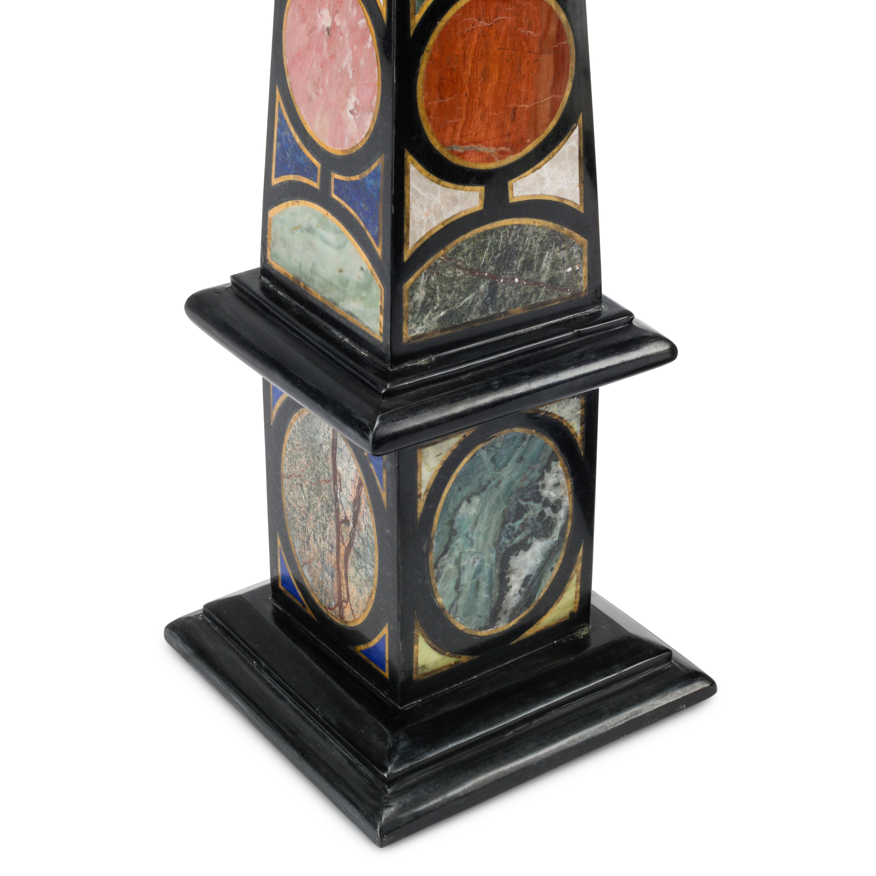 A Pair of Italian Grand Tour Style Specimen Marble Obelisks