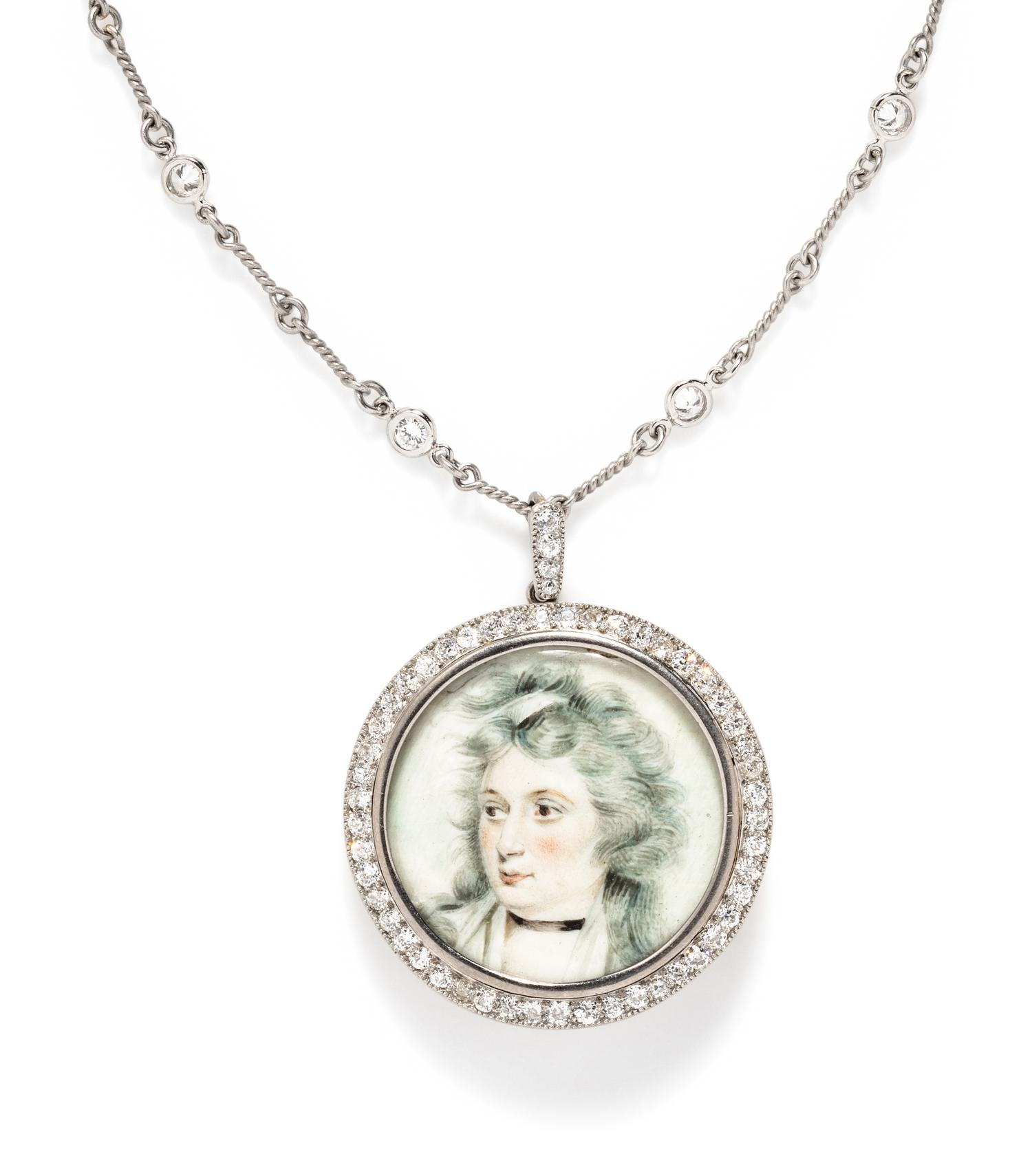 DIAMOND PORTRAIT PENDANT/BROOCH ON CHAIN