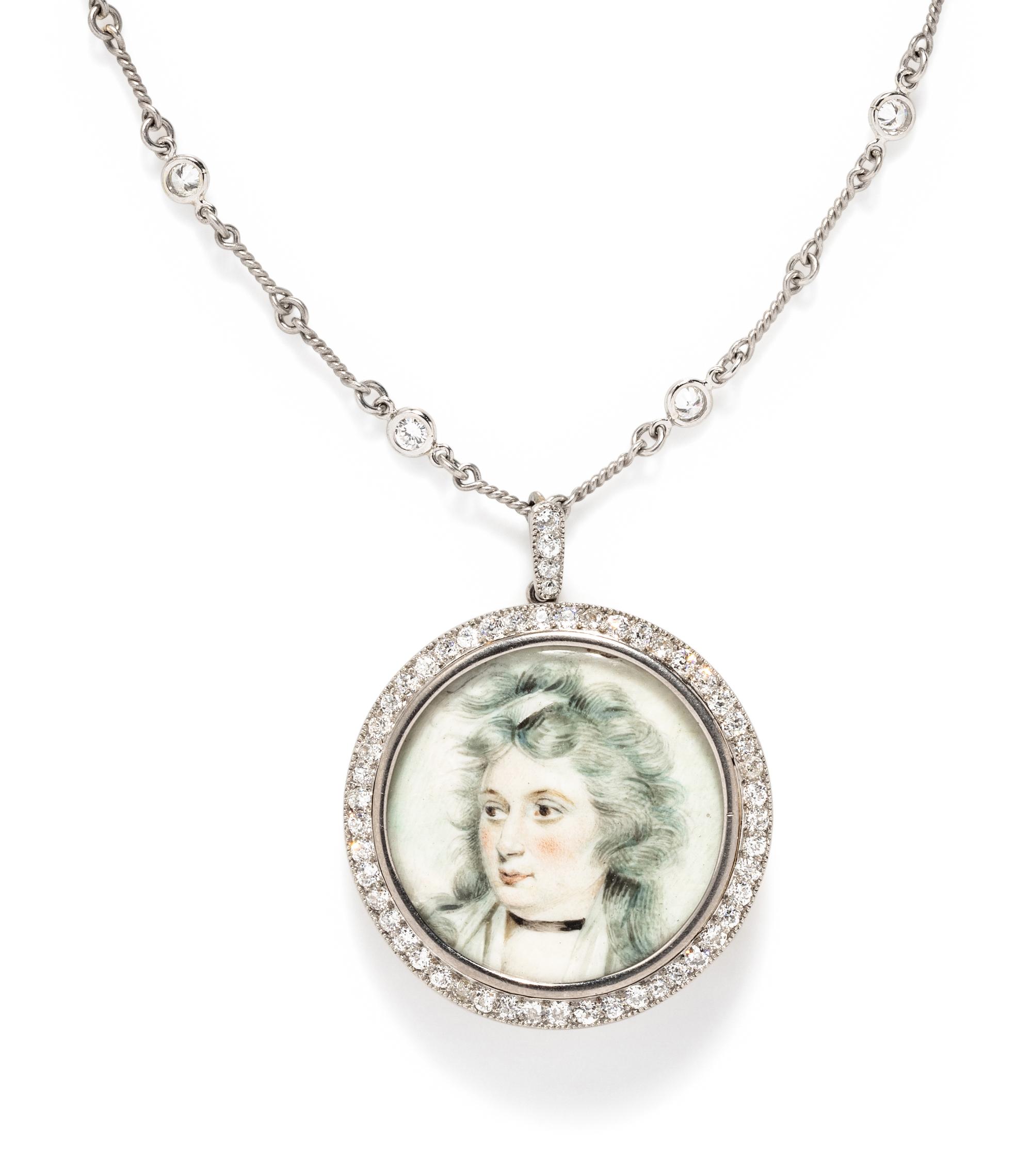 DIAMOND PORTRAIT PENDANT/BROOCH ON CHAIN