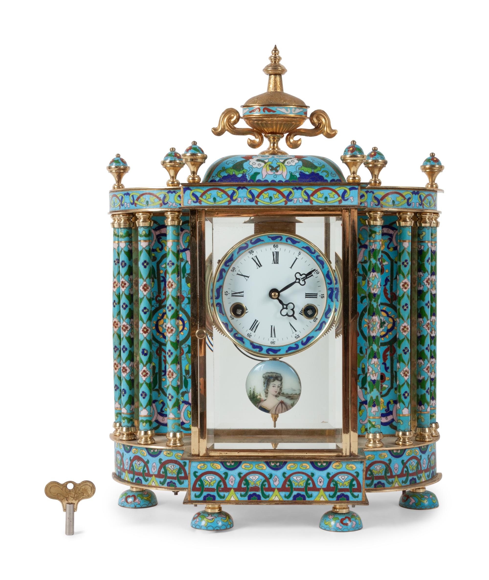 A Chinese Export Cloisonné Enamel Mantel Clock