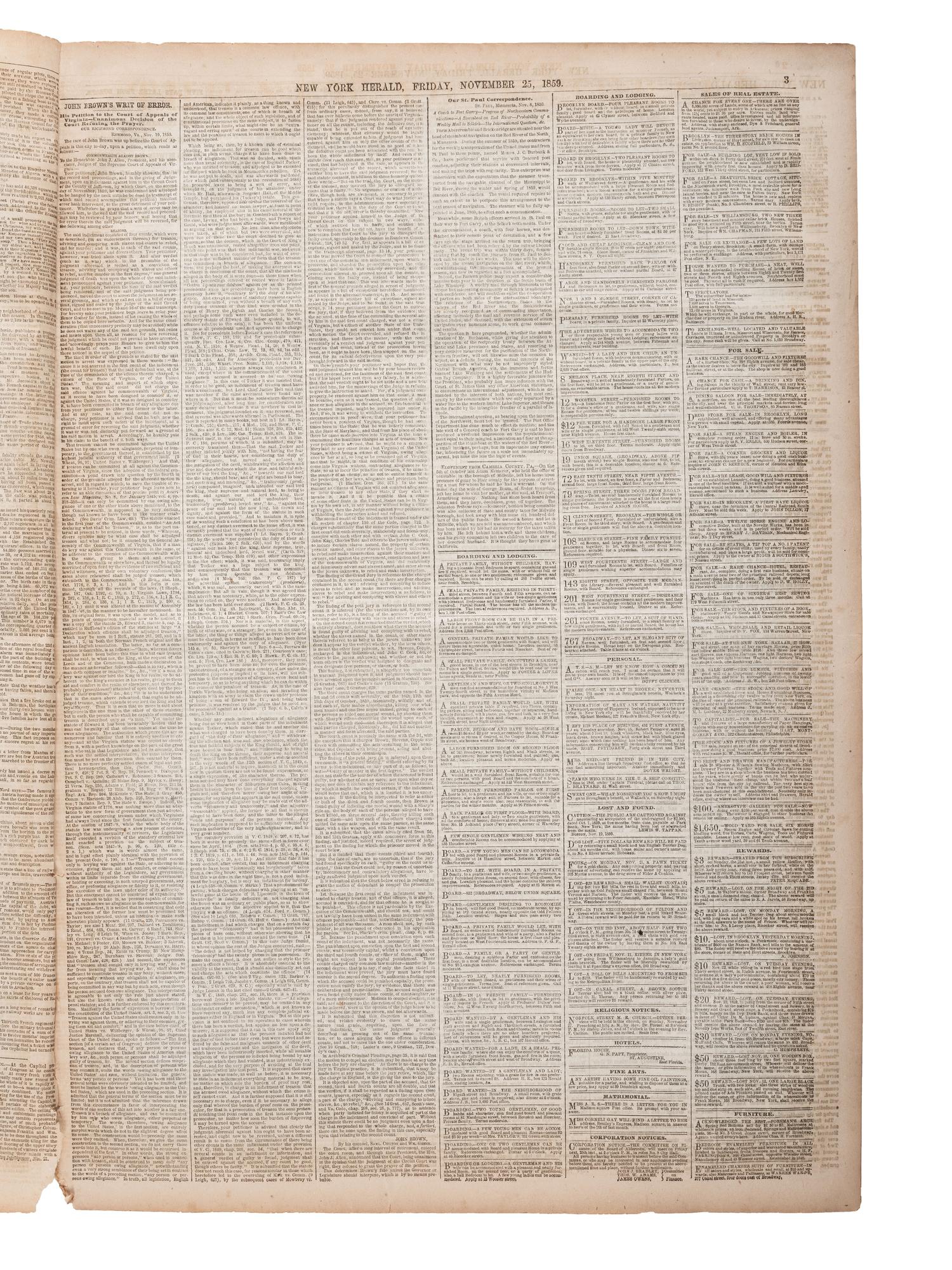 A group of 7 newspapers containing reports of John Brown and Harper's Ferry.