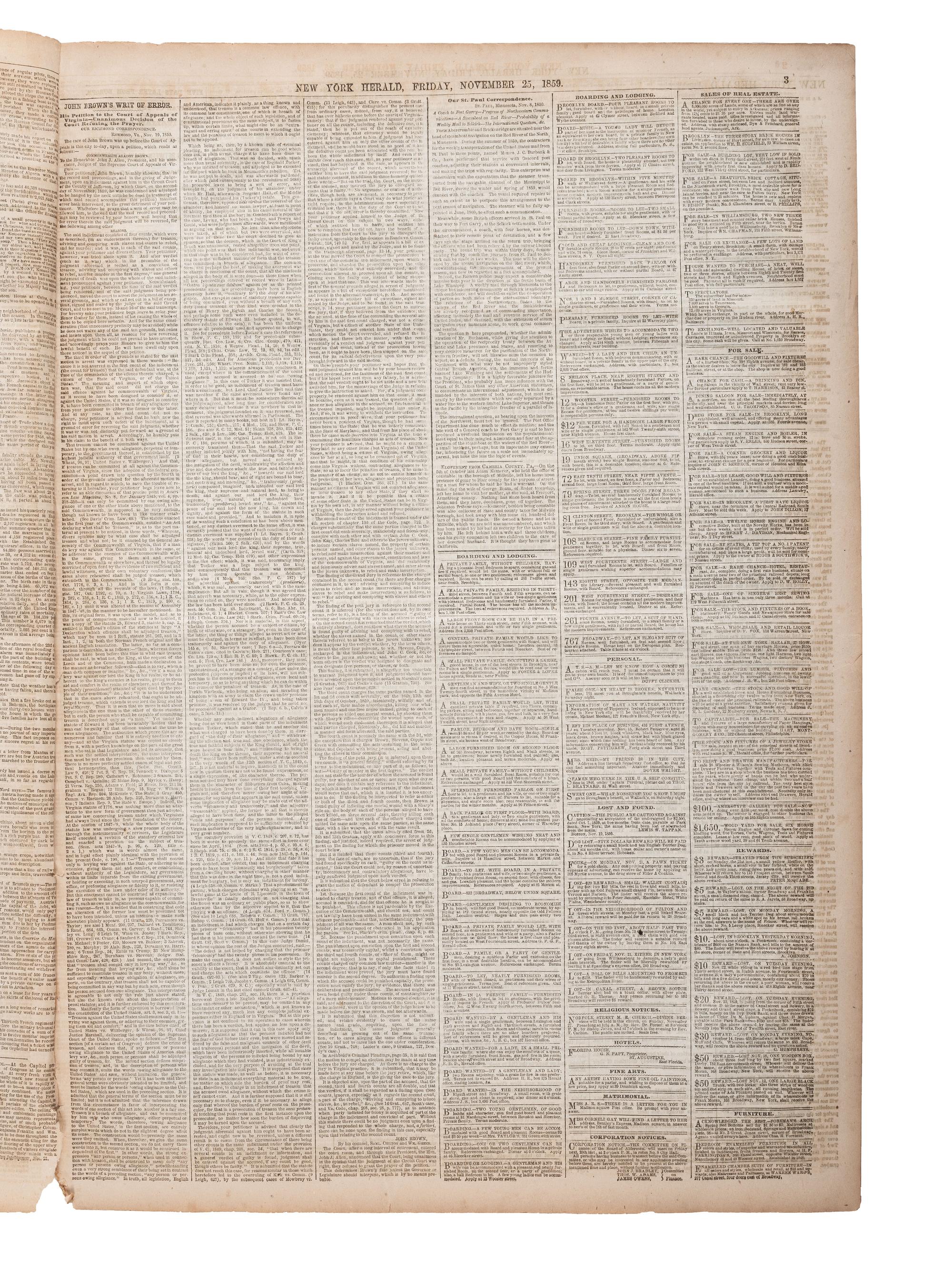 A group of 7 newspapers containing reports of John Brown and Harper's Ferry.