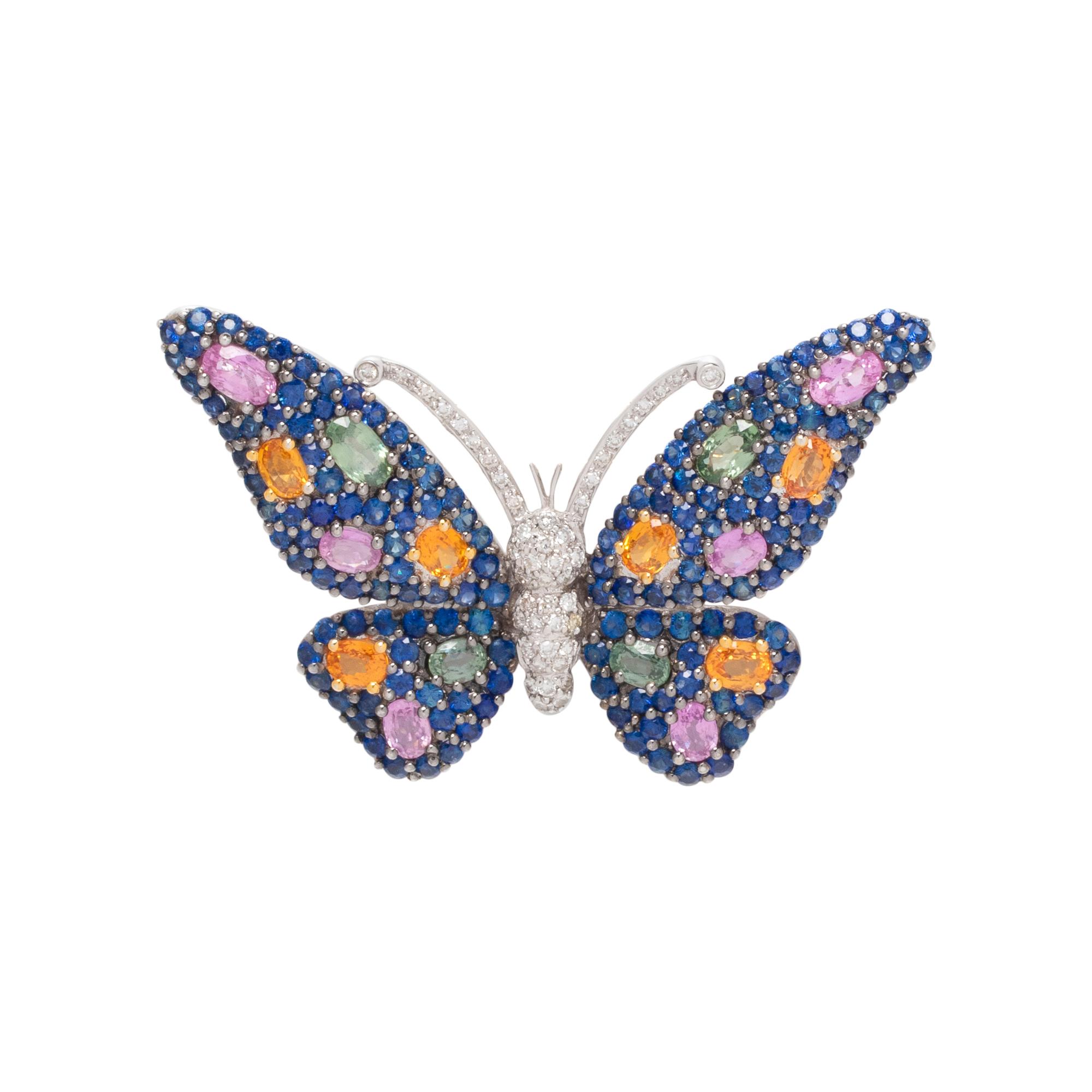 SOLD: MULTICOLOR SAPPHIRE AND DIAMOND BUTTERFLY PENDANT/BROOCH