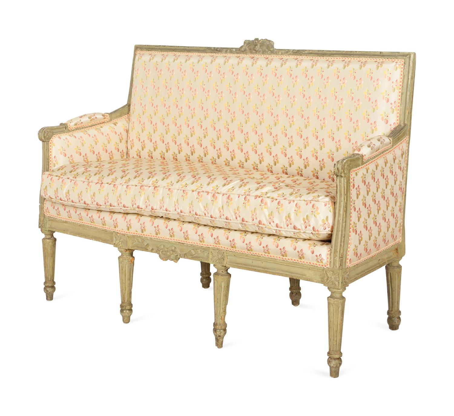 A Louis XVI Gray-Painted Beechwood Settee