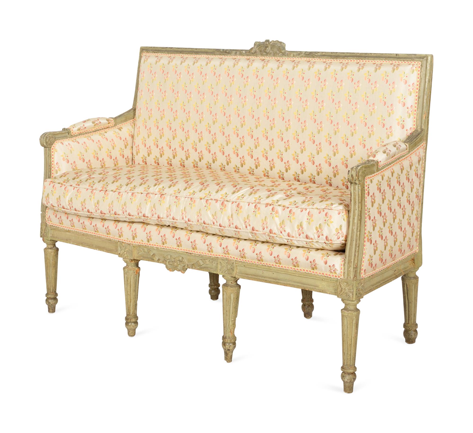 A Louis XVI Gray-Painted Beechwood Settee