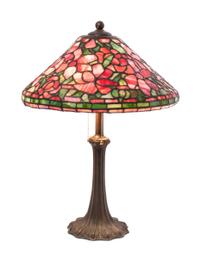 An American Leaded Glass Table Lamp, Height overall 22 1/2 inches x diameter of shade 16 1/2 inches.