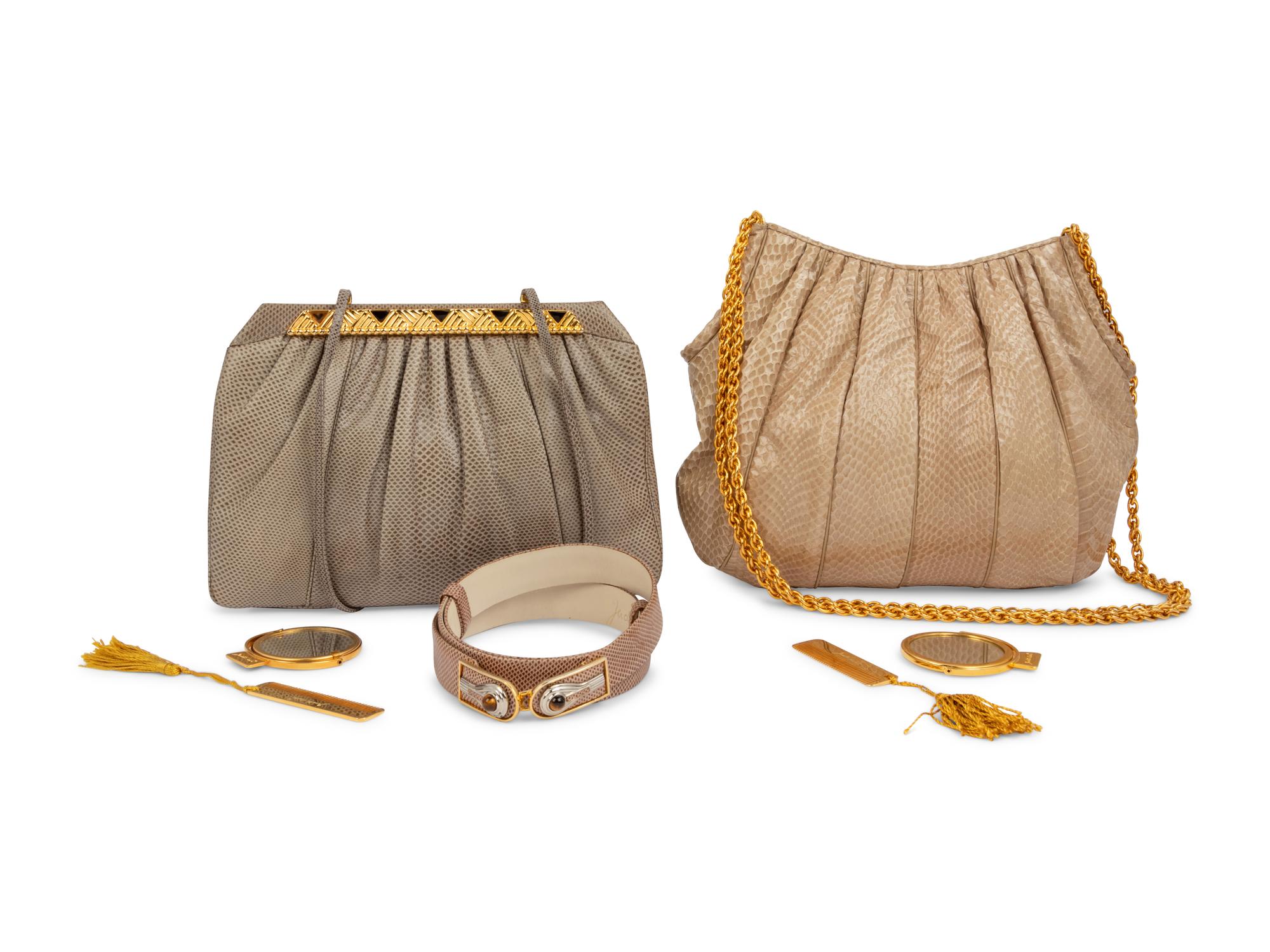 Three Judith Leiber Items: One Belt, Two Bags, 1980s