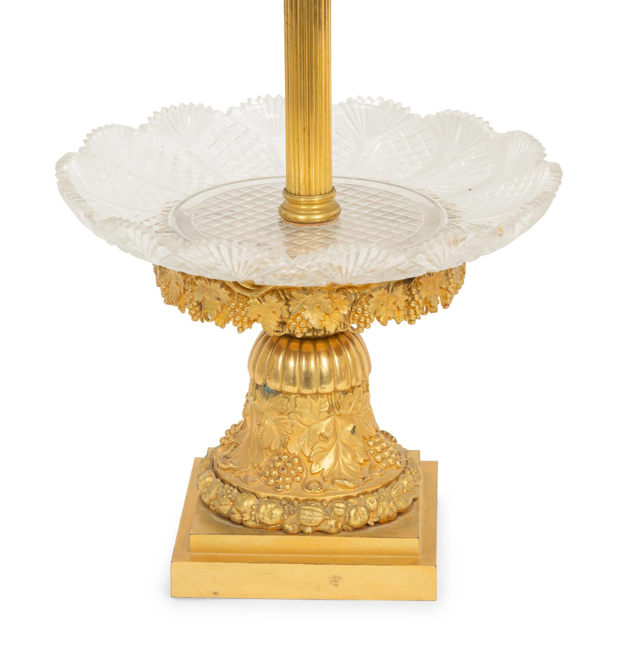 A Pair of Empire Gilt Bronze and Cut Glass Centres de Surtout de Table