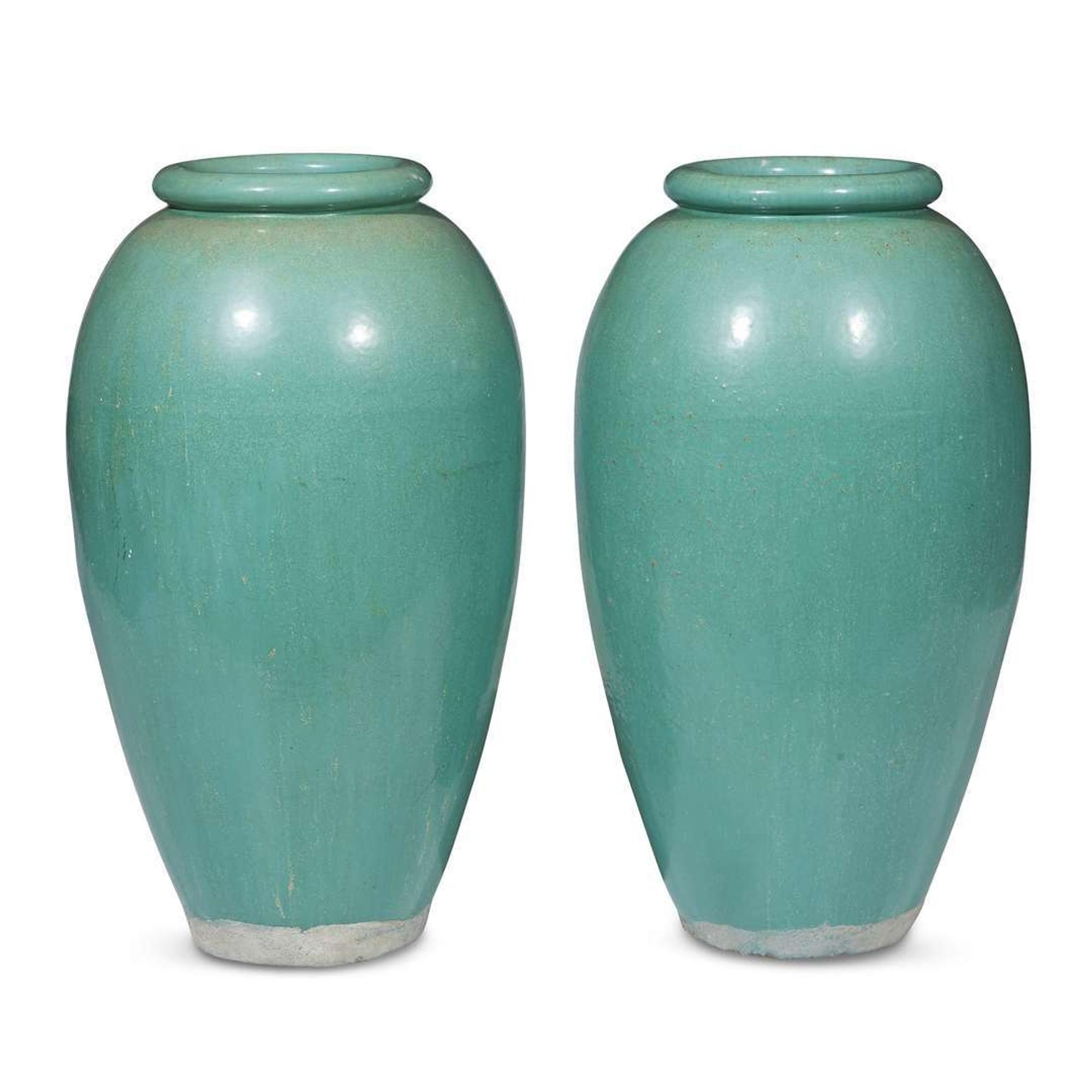 Pair of glazed pottery floor urns Galloway Terracotta Company, Philadelphia, PA, circa 1920s