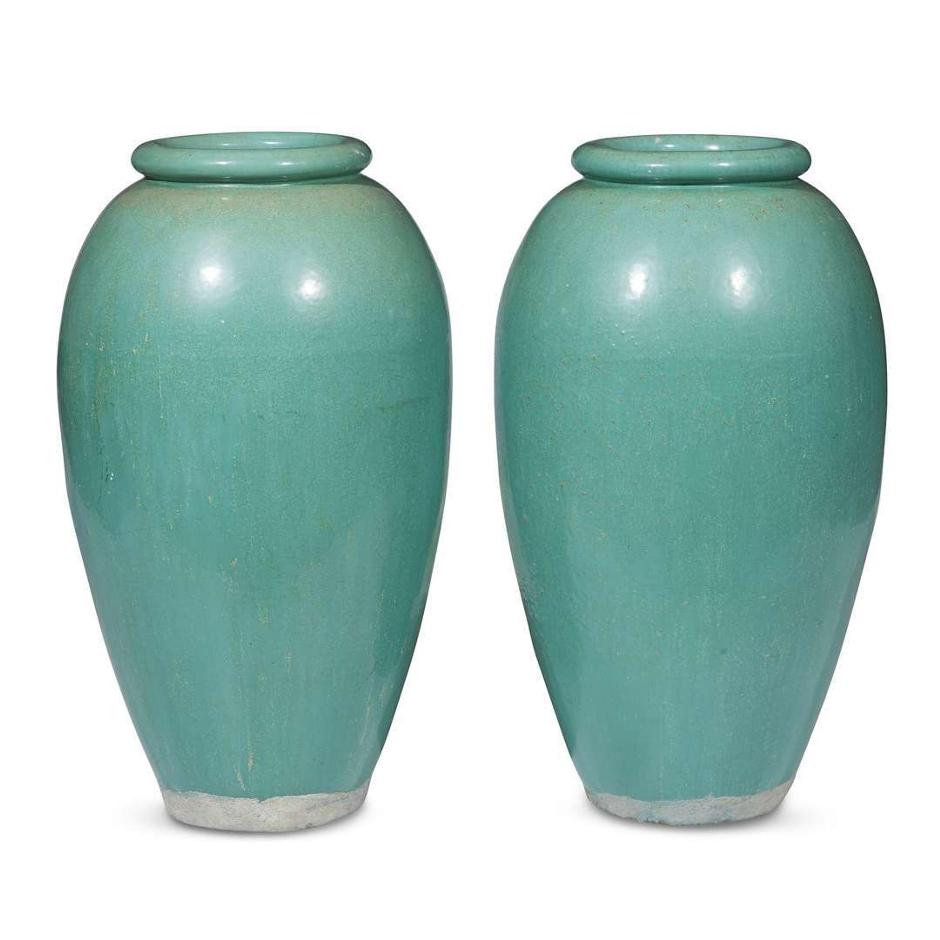 Pair of glazed pottery floor urns Galloway Terracotta Company, Philadelphia, PA, circa 1920s