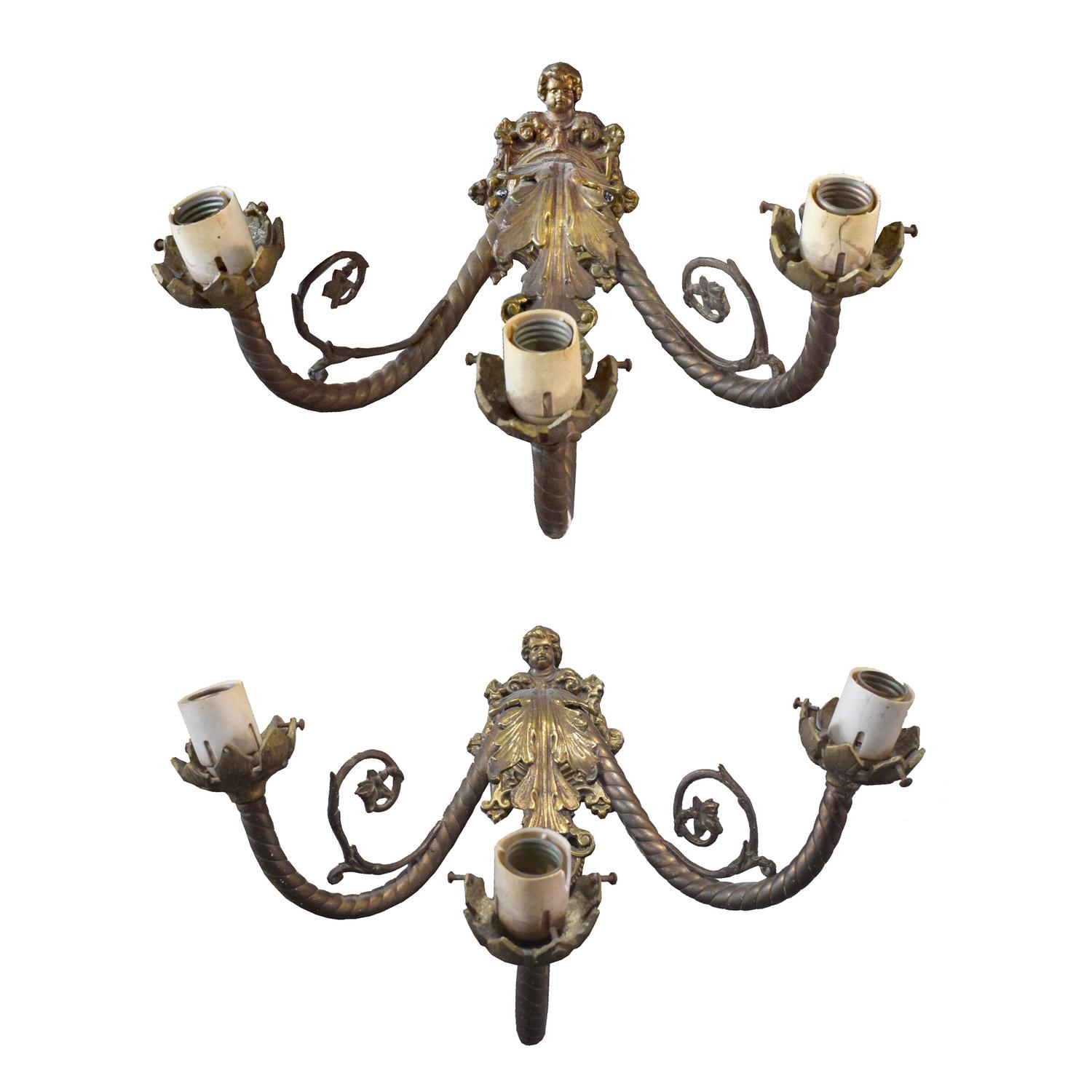 A Pair of Bronze Three-Light Wall Sconces 16" W x 13" D x 11" H — Argentina, Circa 1900