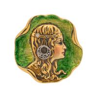 ART NOUVEAU, YELLOW GOLD AND ENAMEL BROOCH