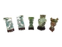 Five Chinese Spinach Jade and Hardstone Vessels