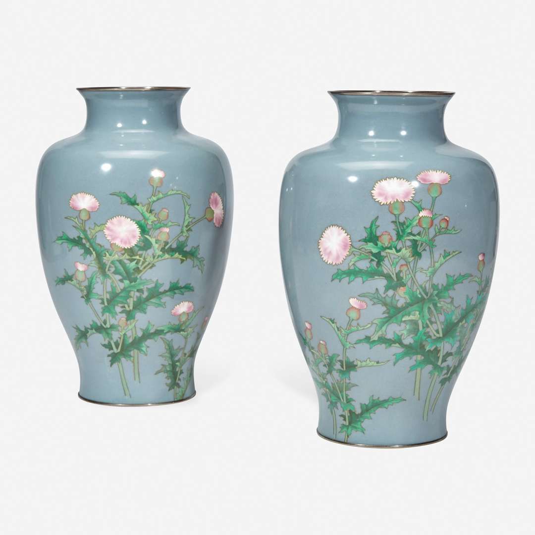 A pair of Japanese cloisonné vases, Ando 日本安藤七宝烧瓶一对