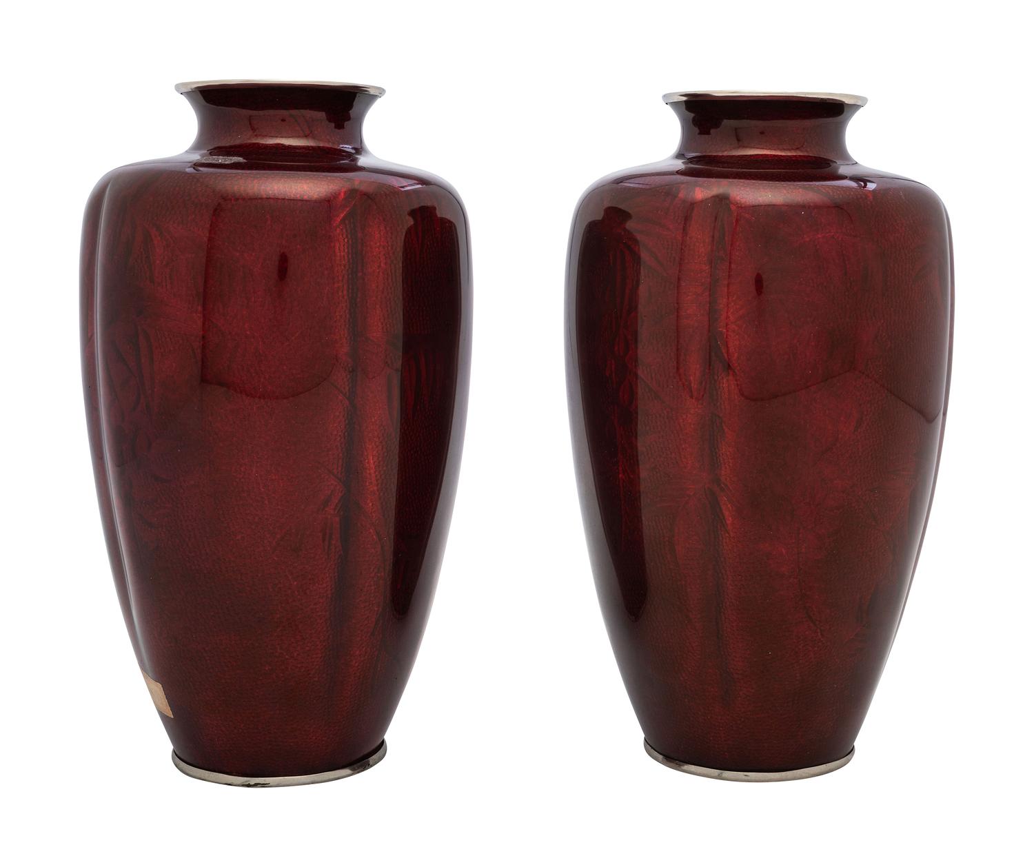A Pair of Pigeon Blood Cloisonné Vases