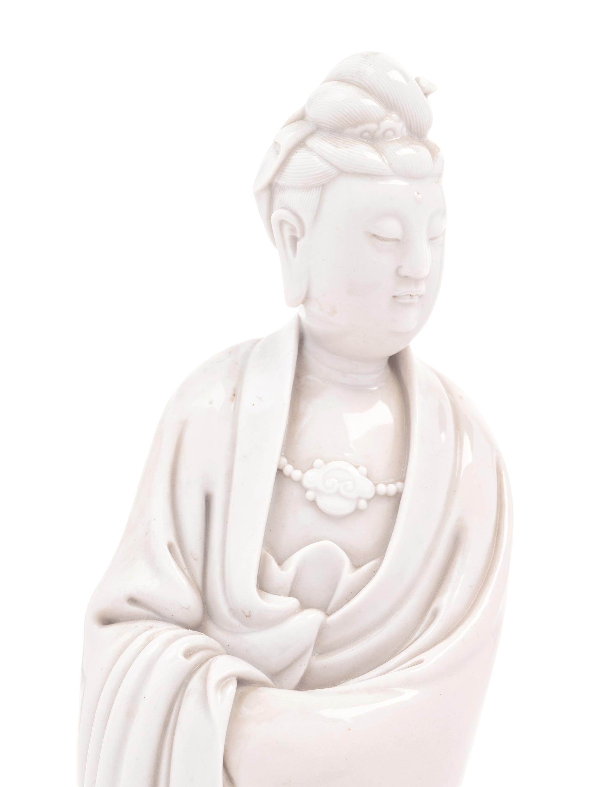 A Chinese Blanc-de-Chine Porcelain Figure of Guanyin