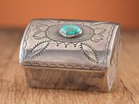 Navajo Stamped Silver and Turquoise Box, Crafted from a Repurposed Ketoh