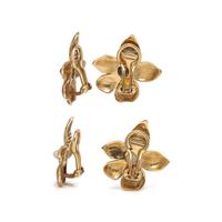 PAIR OF YELLOW GOLD AND GEMSTONE FLOWER EARCLIPS