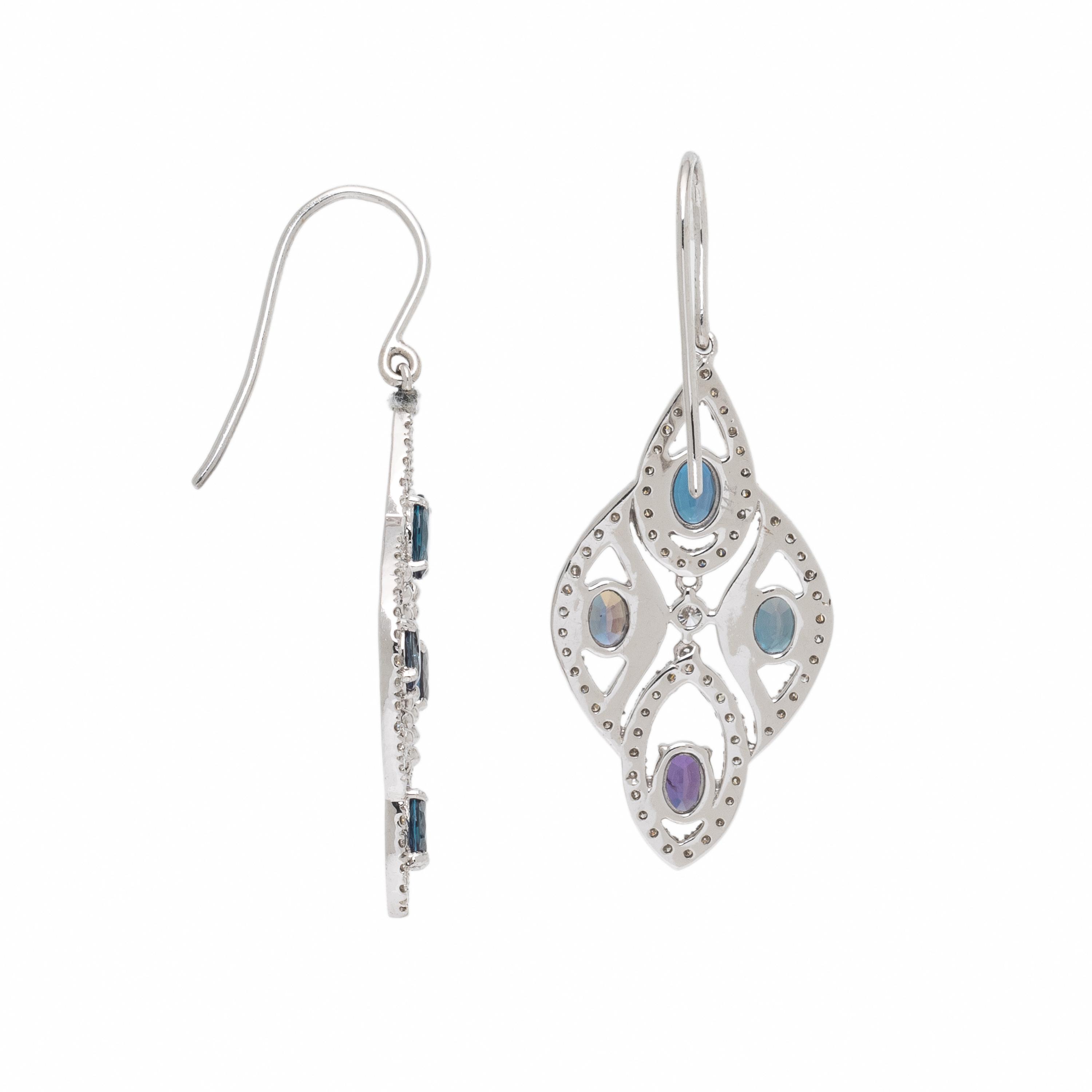 Hubert, Synthetic Alexandrite, Diamond, and White Gold Earrings