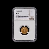 A 1908 Indian Head $2.50 Gold Coin [NGC MS62]