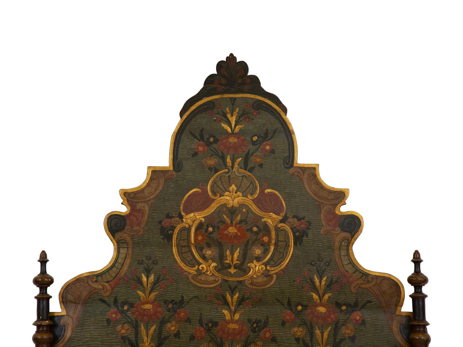 A Venetian Style Painted and Parcel Gilt Bed