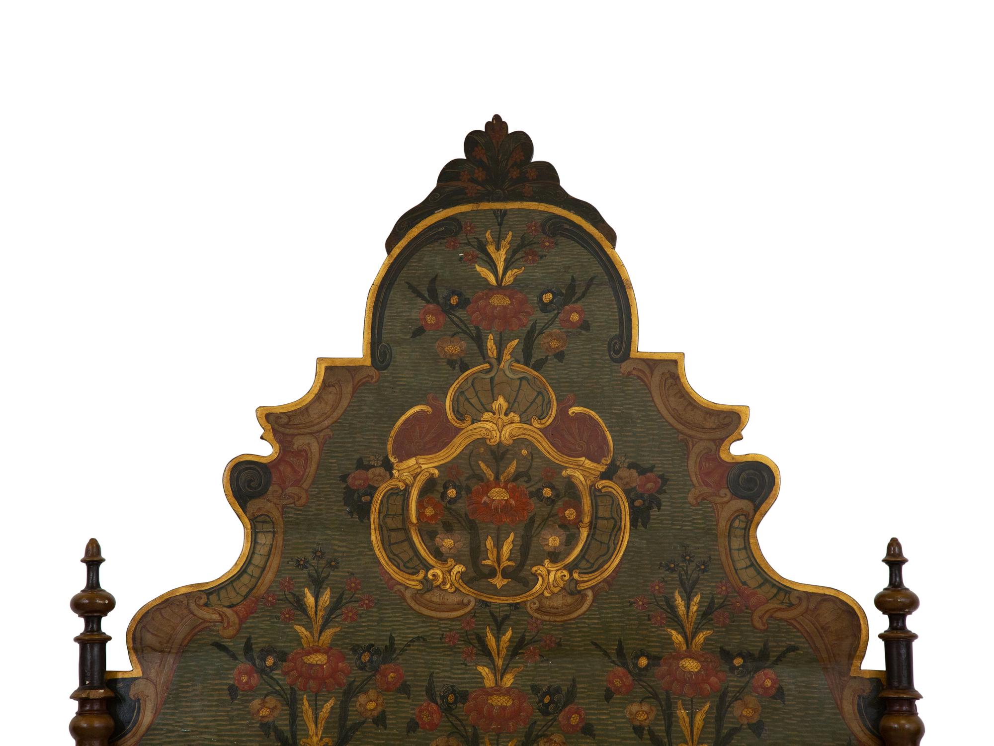A Venetian Style Painted and Parcel Gilt Bed
