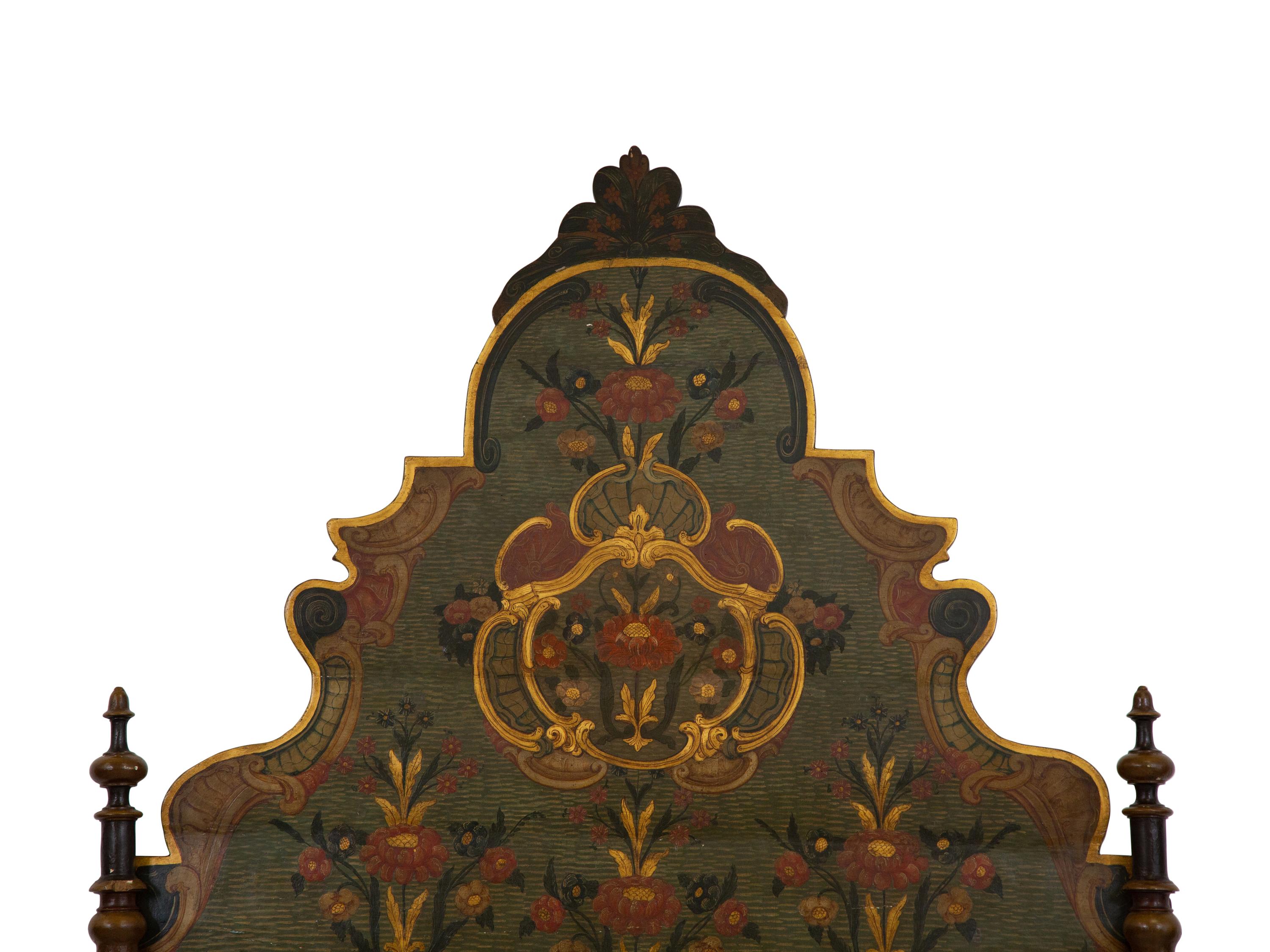 A Venetian Style Painted and Parcel Gilt Bed