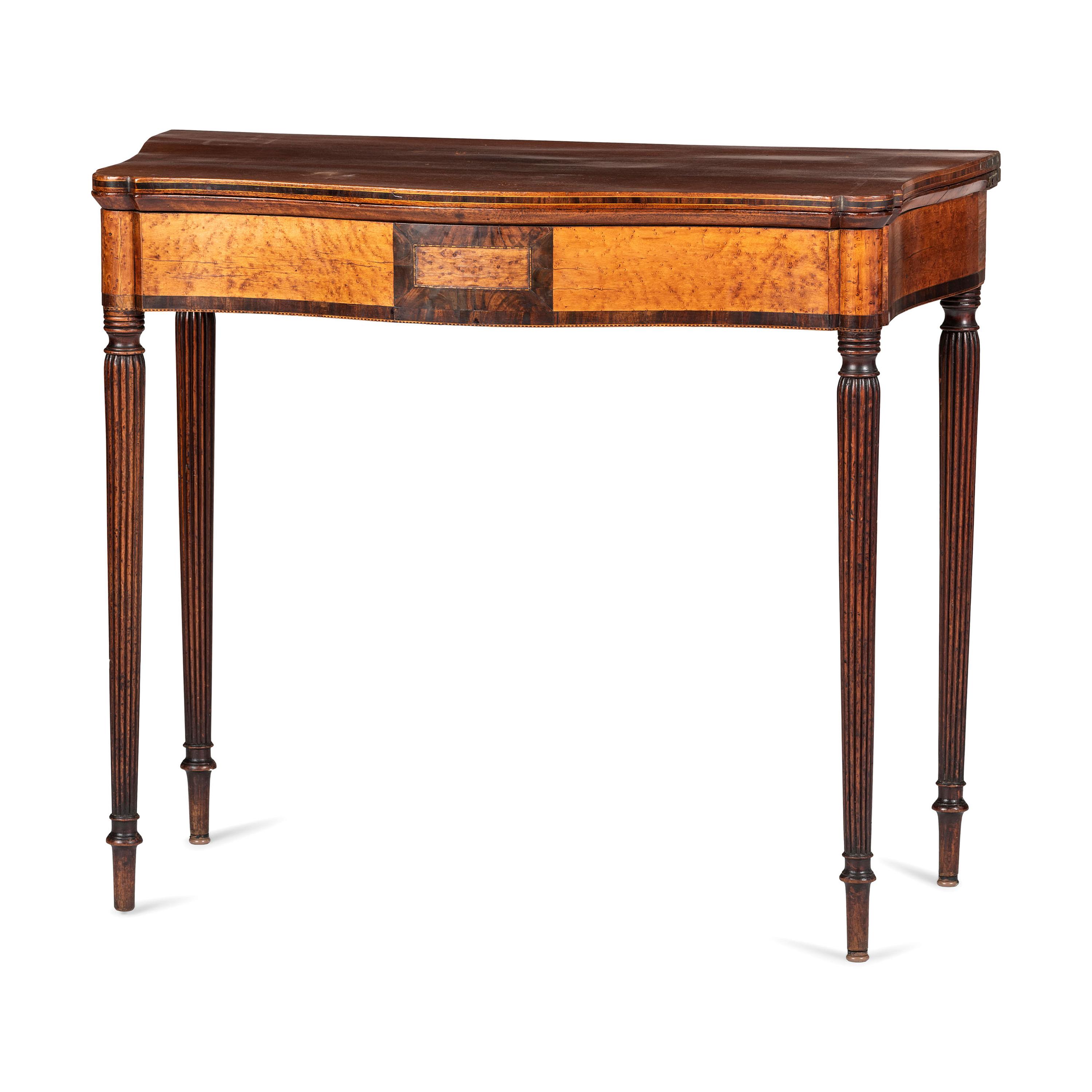 A Federal Inlaid Bird's Eye Maple and Mahogany Serpentine Games Table