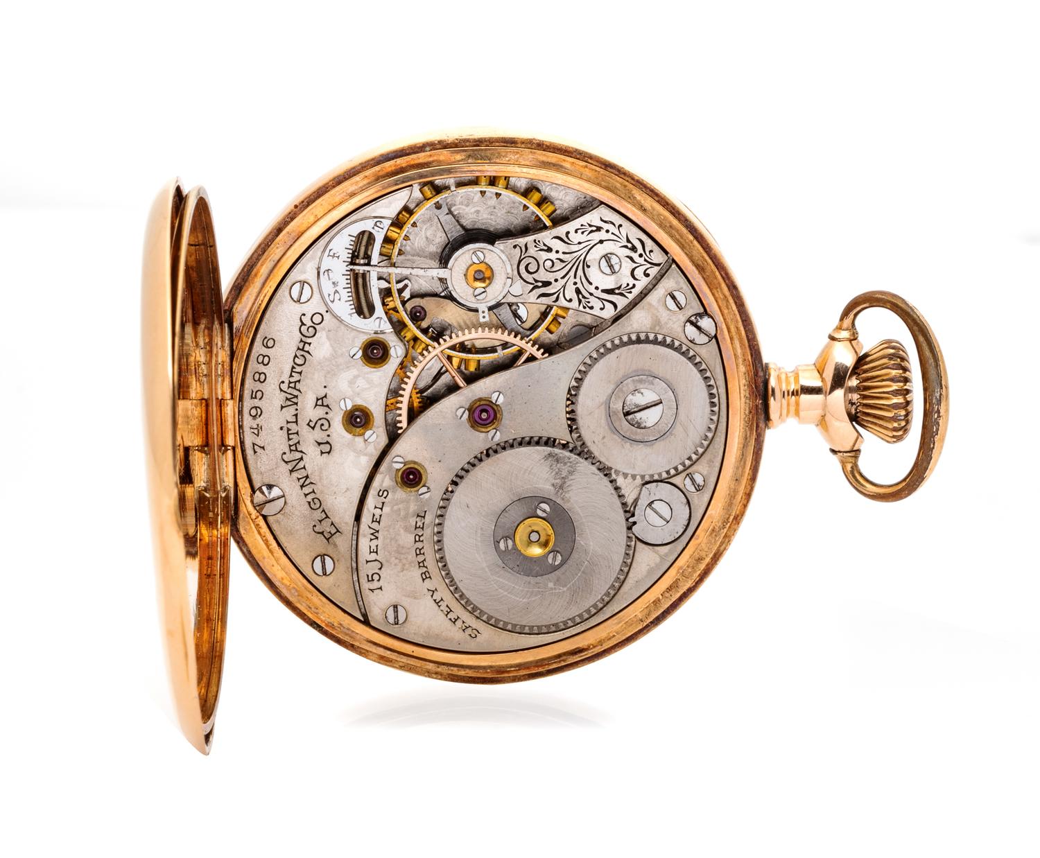 A 14 Karat Yellow Gold Open Face Pocket Watch, Elgin, Circa 1899,