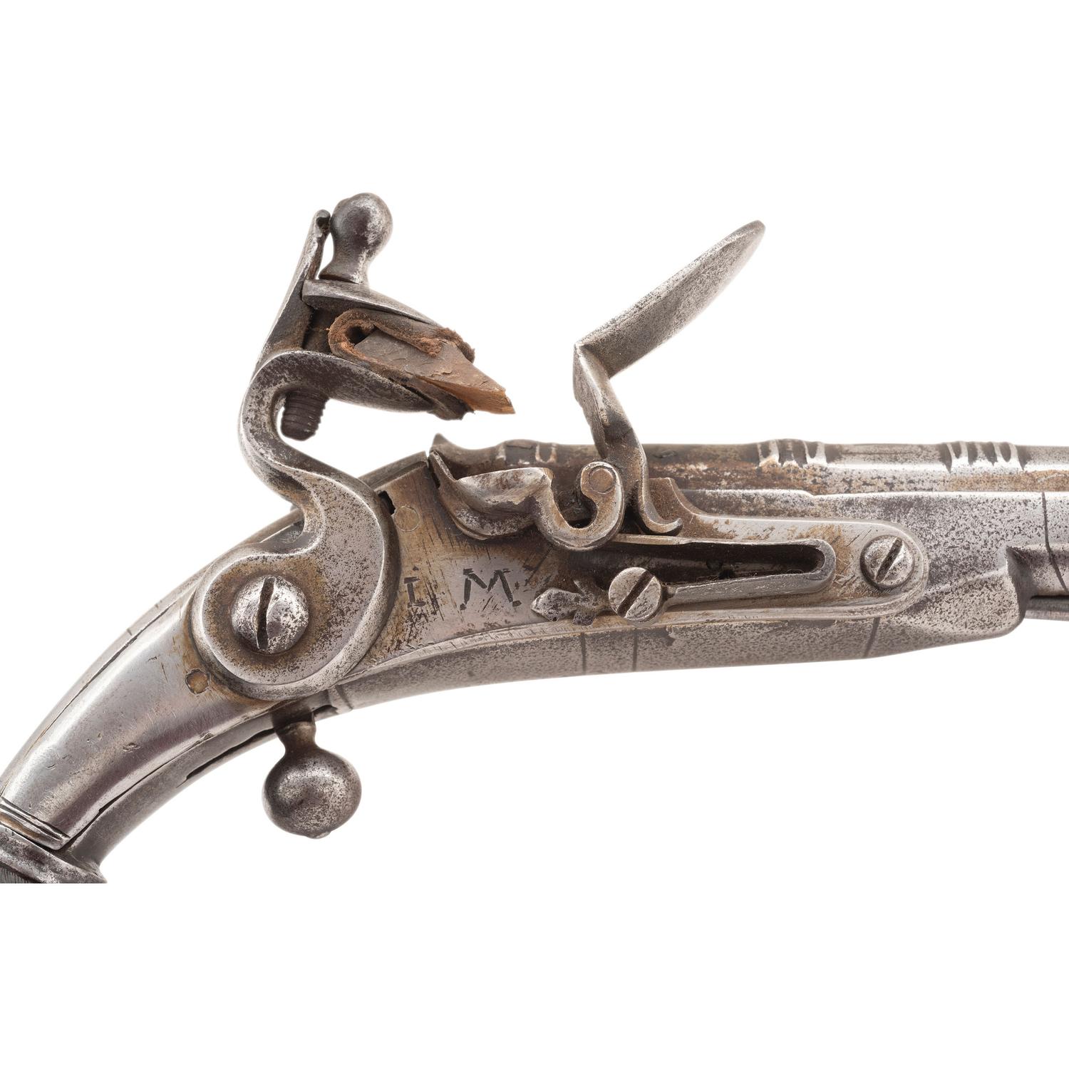Scottish Steel Heart Butt Flintlock Pistol marked I M
