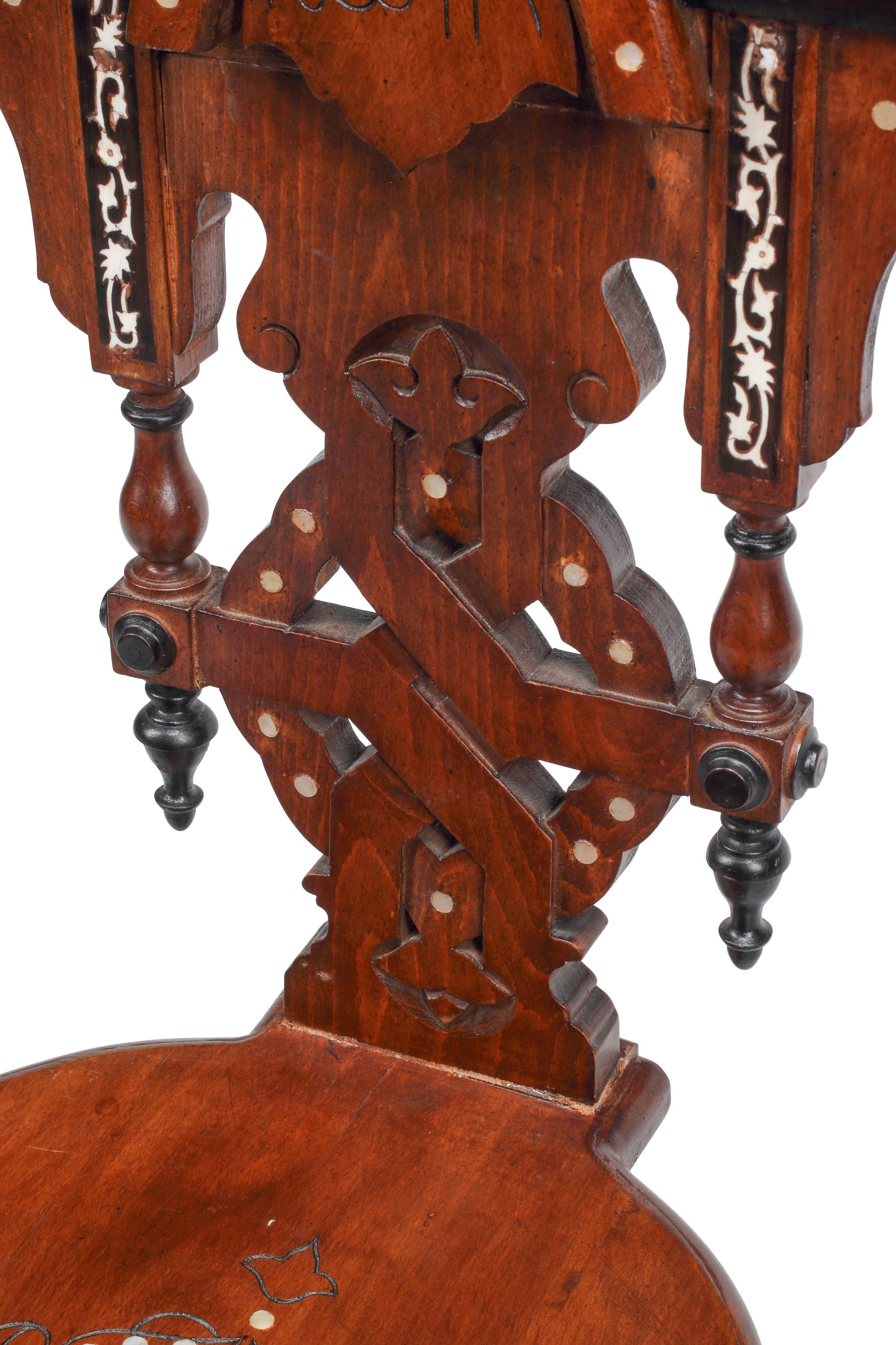A Set of Four Levantine Marquetry Side Chairs