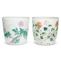 An associated pair of Chinese polychrome-decorated tree pots 20th century