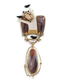 Aleutian-style Mixed Media Figural Pendant / Brooch, with 18K and 22K Gold