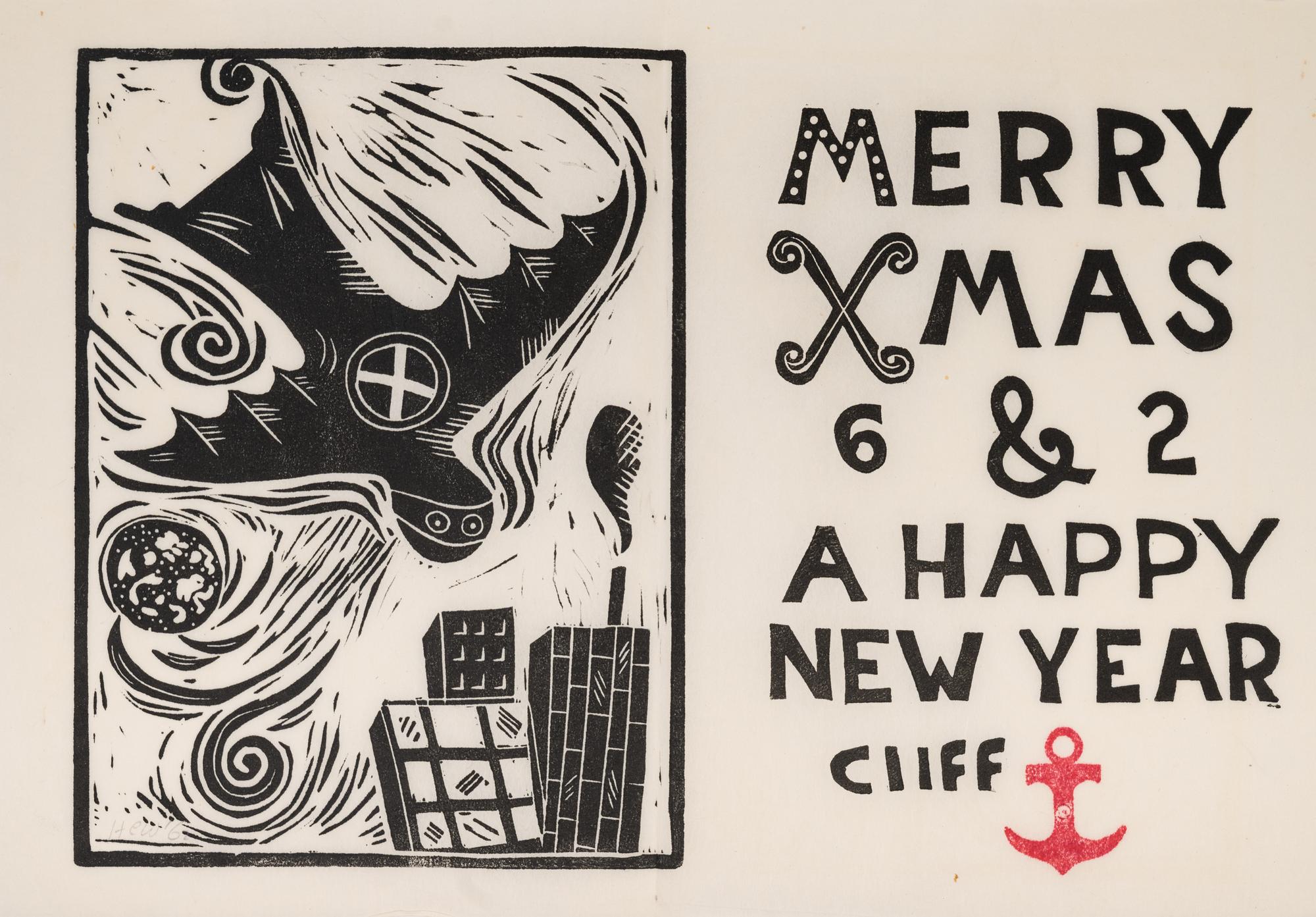 Merry Xmas 62 & A Happy New Year with Disasters in the Sky # 1 , 1962 (Christmas Card to the Artist's sister Martha Renner)