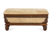 An English Suede Upholstered Rosewood Hall Bench