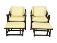 A McGuire Black Painted Rattan Six-Piece Furniture Suite