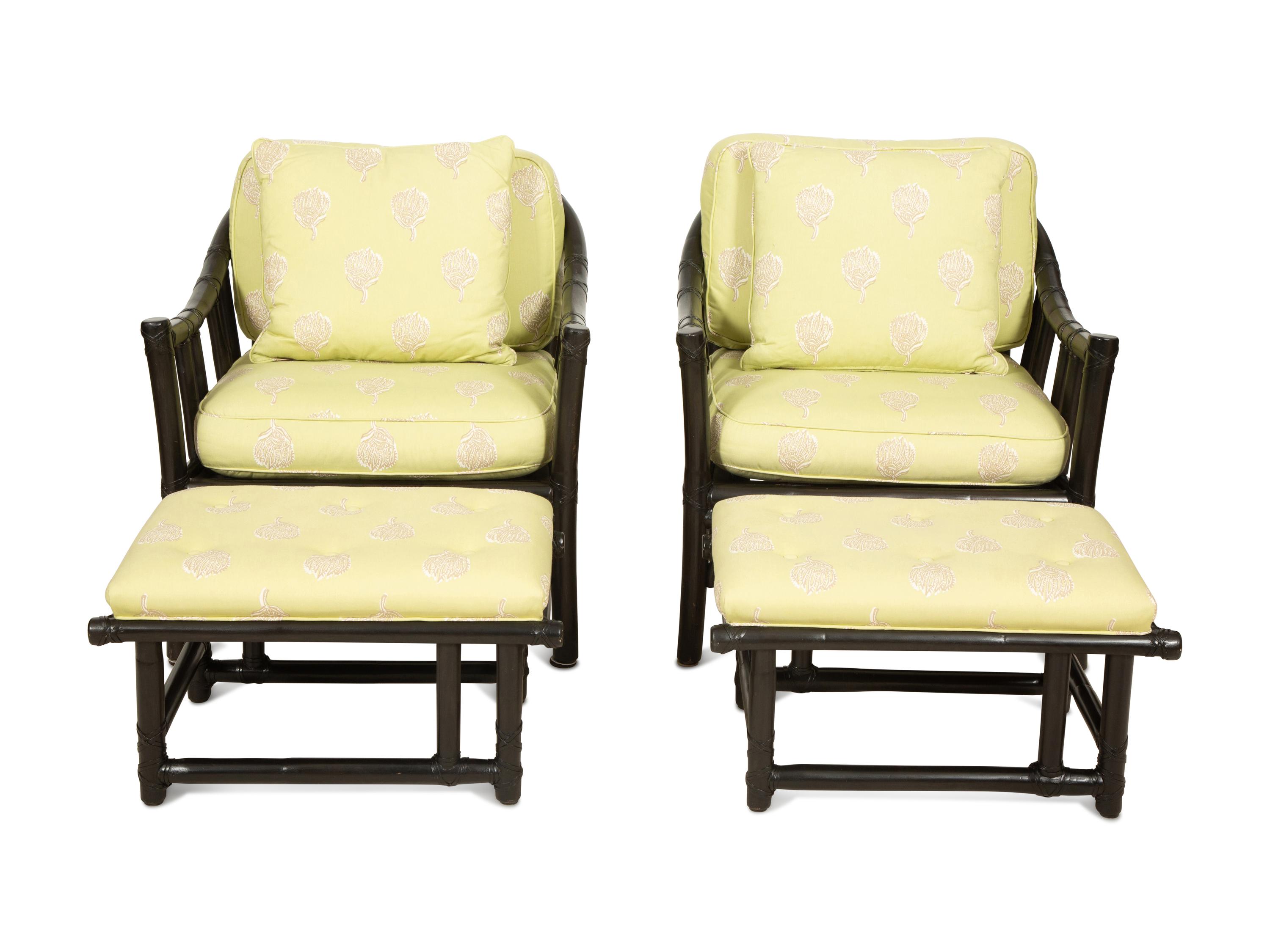 A McGuire Black Painted Rattan Six-Piece Furniture Suite