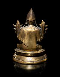 A Tibetan Parcel-Gilt Bronze Figure of Tsongkapa