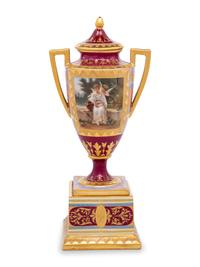 A Vienna Porcelain Urn, Cover and Stand