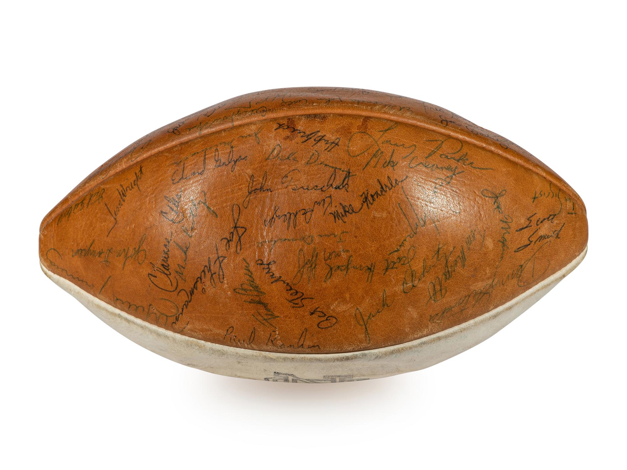 A 1970 Notre Dame Team Signed Autograph Football and Ara Parseghian Signed Large Format Photograph (Beckett Authentication Services BAS Certified)