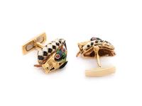 YELLOW GOLD AND POLYCHROME ENAMEL SNAKE CUFFLINKS